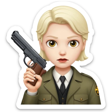 an evil face with a gun or a knife in their hand sticker