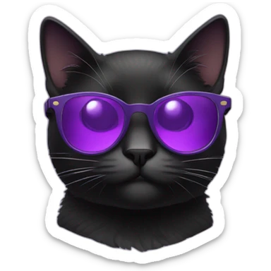 black cat in purple glasses sticker