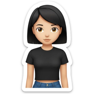 a pretty bratz girl with straight black short hair wearing a black tshirt , tan girl. waist up sticker
