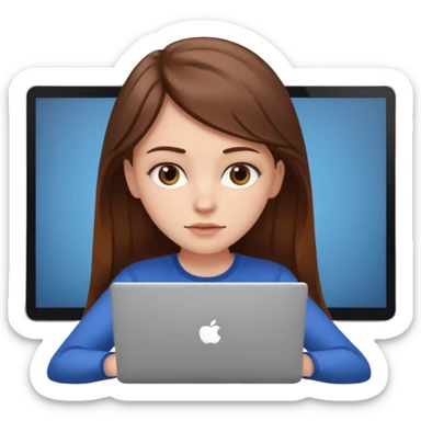 Make an emoji of a white girl with brown hair behind a laptop screen with her mouth not showing sticker