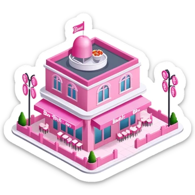 Isometric exterior view of Barbie pink fancy restaurant sticker