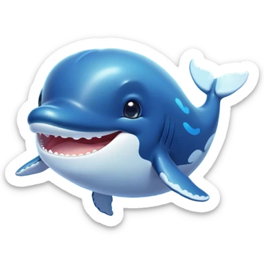 Cinematic Cute Humpback Whale Portrait Emoji, Head tilted playfully and inquisitively, featuring a softly rounded body with bright, sparkling eyes and an adorably expressive mouth, Simplified yet irresistibly adorable features, highly detailed, glowing with a warm, ocean-blue glow, high shine, affectionate and gentle, stylized with a touch of whimsical aquatic charm, soft glowing outline, capturing the essence of a friendly and endearing whale that seems as if it could sing its way into your heart! sticker
