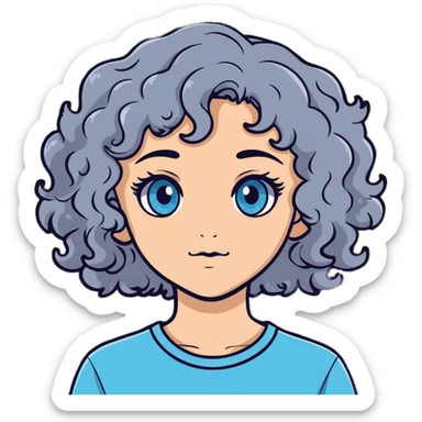 girl with grey curly hair and blue eyes sticker