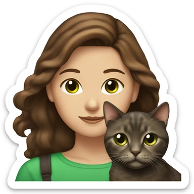 Brown hair woman and green eyes with her dark tortoise shell cat sticker
