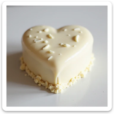 realistic heart-shaped white chocolate cake with glossy ganache, photorealistic style sticker