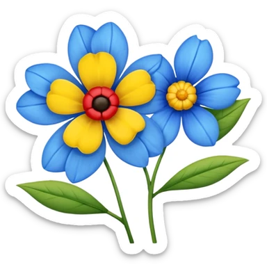 One Yellow flower and one blue flower with red band  sticker