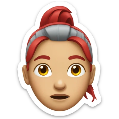 Woman with red ponytail looking at the camera in disgust sticker