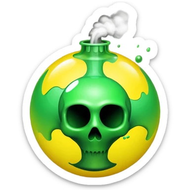 create a poison bomb which is radioactive in color, make the poison inside spoiling out and make the bomb gradient from green to yellow, make the bomb a sphere, don't add a radioactive symbol in the middle sticker