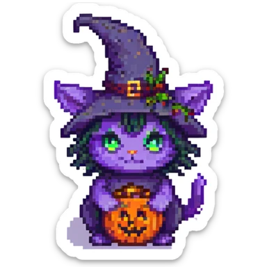 purple witch cat pixel art sticker