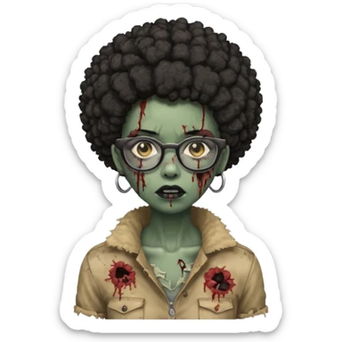 black zombie girl with glasses and afro hair sticker