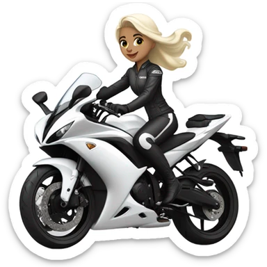 A white, blonde princess riding an all-white Yamaha-r3 sticker