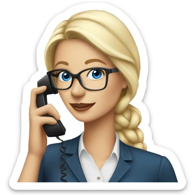 Elegant real blonde lady with glasses happy blue eyes talking on a phone  sticker