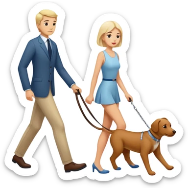 Woman walking a man on a leash with the man on all fours like a dog sticker