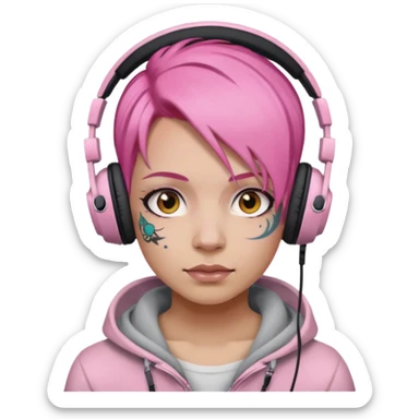 headphone and tattoes on face and pink haired sticker