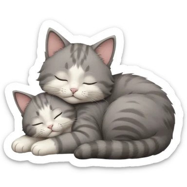 dark grey and white small cat with closed eyes, leaning his head on his paw while leaning on his elbow lying down sticker