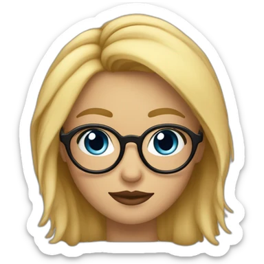 chica rubia con pelo largo ondulado, con ojos azules, labios rojos y gafas negras sticker