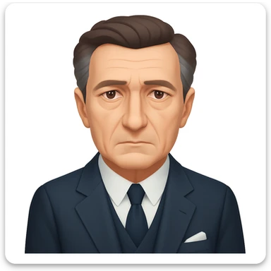 Remove the glasses from the emoji portrait of Maurice Merleau-Ponty, keep the thoughtful expression and suit, emoji style sticker