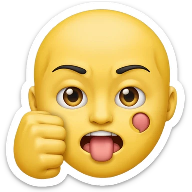 Emoji face with squinty eyes and fist in front of mouth sticker