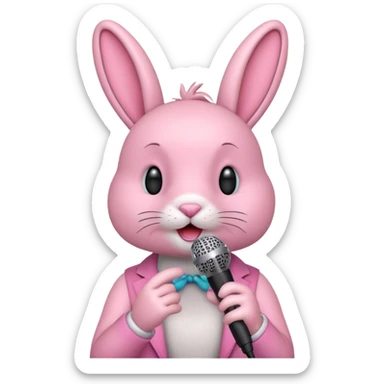 pink bunnie singing , holding mic sticker