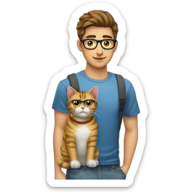 joven gafas cargando gato rayado sticker