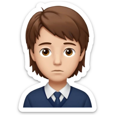 Design Xavier Thorpe with messy brown hair, artistic vibe, school uniform & thoughtful look. sticker