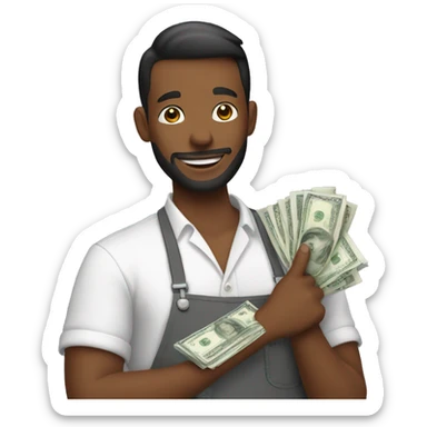 Barber holding money sticker