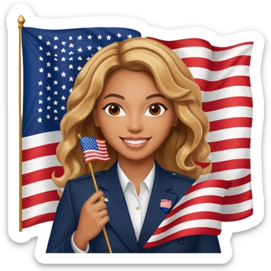 Beyonce with holding an american flag sticker