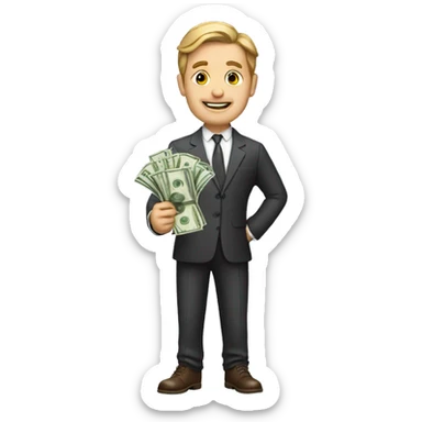 rich man holding money sticker