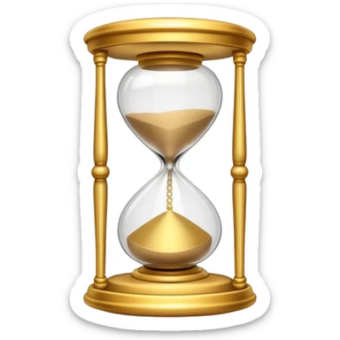 A small hourglass with just a little sand left at the bottom and a shining golden alarm bell next to it, representing a very short task sticker