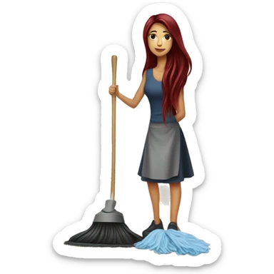 Beautiful burgundy long haired woman mopping the floor sticker