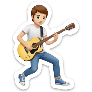 yellow skin Guy with brown hair, white tee, blue jeans and black converse playing a guitar sticker