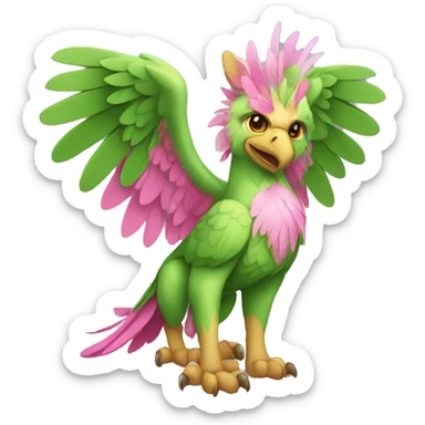 Full-body green gryphon with pink wings and pink tail-feathers sticker
