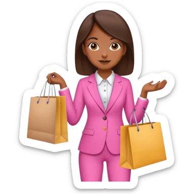 Brune girl pink suit shopping bag sticker
