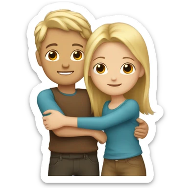 Blonde boy hugging a brown hair girl sticker