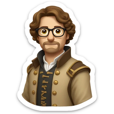 Musketeer man beige jacket short brown hair garden thin glasses sticker