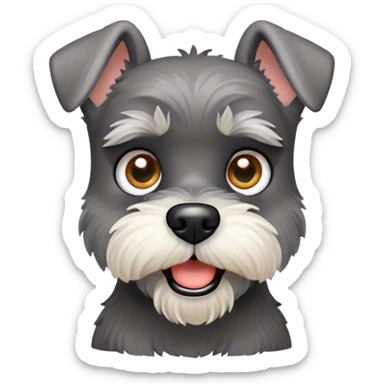 Cinematic Comical Miniature Schnauzer Portrait Emoji, Head tilted dramatically with a comically shocked expression and large, animated eyes, featuring a sharply defined salt-and-pepper fur with exaggerated, humorous eyebrows, simplified yet hilariously detailed, glowing with a bold, playful radiance, high shine, exuding a spirited and cheeky charm, styled with a soft glowing outline, capturing the essence of a Miniature Schnauzer that appears ready to dash into a burst of comic energy! sticker