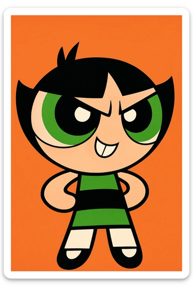 Powerpuff Girls character with a mischievous emotion, cartoon style, vibrant colors sticker