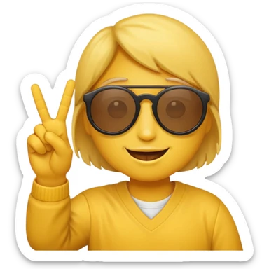 the yellow circle wearing sun glasses emoji holding up a peace sign sticker