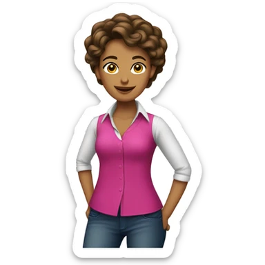 Mujer cabello castaño delgada y camisa fucsia  sticker