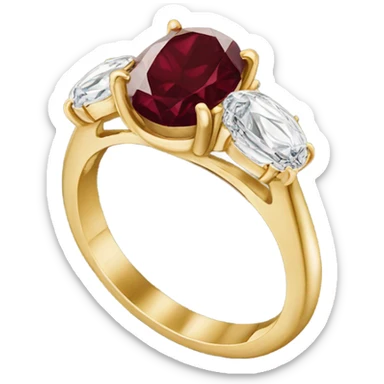 Gold oval engagement ring with burgundy diamond sticker