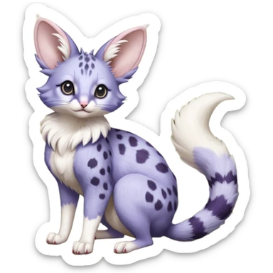 Violet, soft realistic romantic vintage antique divine beautiful elegant pretty precious cute young youthful  Fakémon-Pokémon-opossum-feline-mouse-serval-caracal-chinchilla-Minccino-Cinccino-Meowstic-rodent-hybrid-creature with a tufted tail (full body) sticker