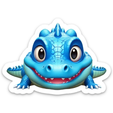 "Cute 3D blue crocodile, Disney style, big eyes, magical glowing swamp, whimsical lighting, 8k render." sticker
