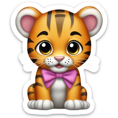 Baby tiger with a bow sticker