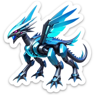  Epic legendary rare glowing mechanical Shiny sparkly transparent bioluminescent luminescent vibrant bright pastel dark exotic iridescent colorful gradients futuristic modern metallic glossy glittery fantasy-cyber-Fakémon-Vernid-Dialga-Palkia-mecha-creature sticker