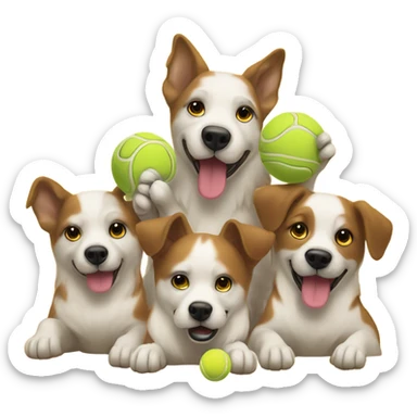 a group of dogs with tennis sticker
