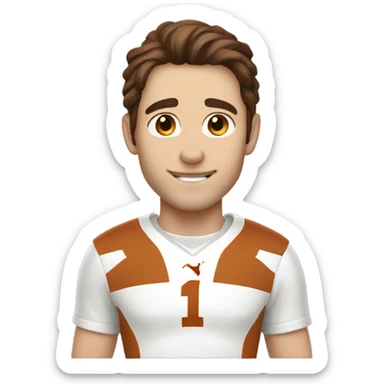 Brown hair, pale skin, male with hook em horns for University of Texas Longhorn. sticker
