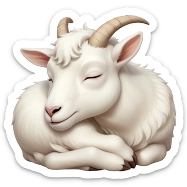 Meme-Worthy Cute Sleeping White Goat Portrait Emoji, Head resting peacefully with a contented smile, showcasing a delightfully sturdy build and a luxuriously soft white fur, eyes shut in a serene, restful nap, Simplified yet hilariously adorable features, highly detailed, glowing with a soft, drowsy light, high shine, relaxed and utterly lovable, stylized with an air of playful laziness, bright and heartwarming, soft glowing outline, capturing the essence of a comically sleepy goat, so meme-worthy it feels like it could instantly become the next viral sensation of adorable slumber! sticker