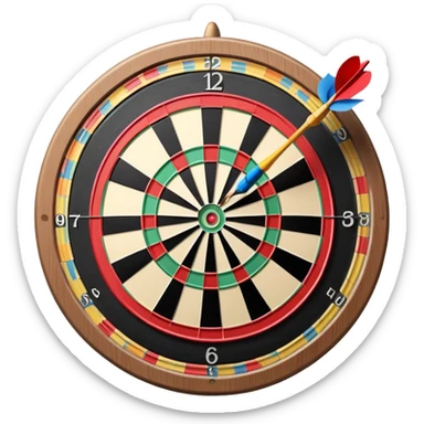 A dartboard with darts firmly stuck in the bullseye, surrounded by the colorful sections of the target. The background conveys a competitive atmosphere, with a subtle focus on precision and skill in the game of darts. sticker