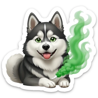 Black and white Husky dog farting green smoke sticker