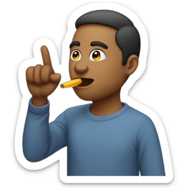 default emoji doing the shush emoji and having a finger pointing at a defined jawline sticker